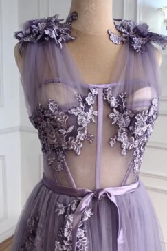 Alternative view of Lilac Floral Lace Evening Gown Dress