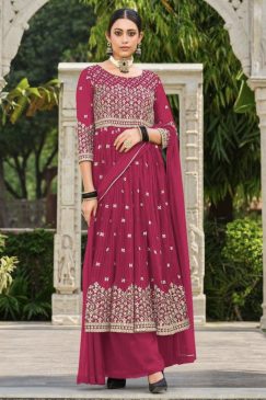 Pink Anarkali Style Palazzo Suit
