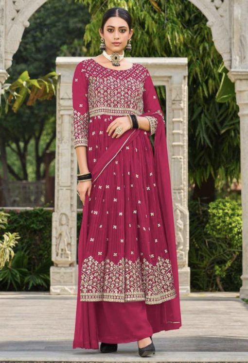 Pink Anarkali Style Palazzo Suit