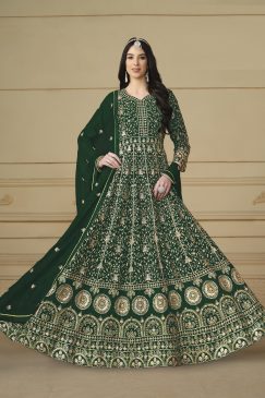 Tealish Green Color Georgette Fabric Anarakli Dress