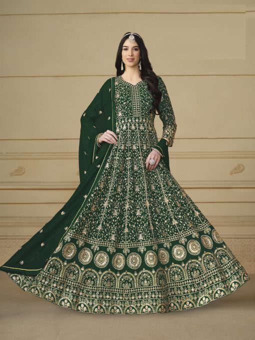 Tealish Green Color Georgette Fabric Anarakli Dress