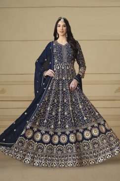Tealish Blue Color Georgette Fabric Anarakli Dress