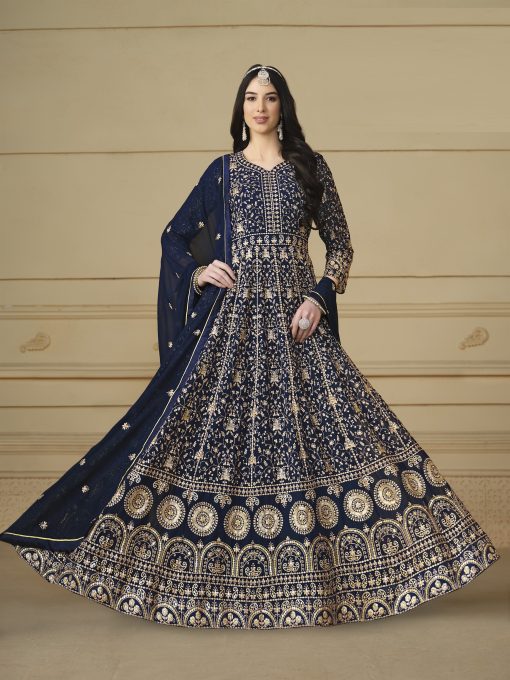 Tealish Blue Color Georgette Fabric Anarakli Dress