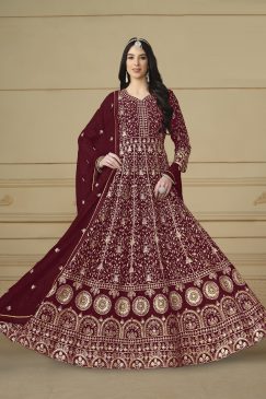 Pinkish Red Color Georgette Fabric Anarakli Dress