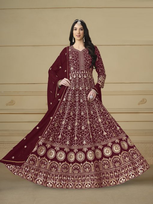 Pinkish Red Color Georgette Fabric Anarakli Dress