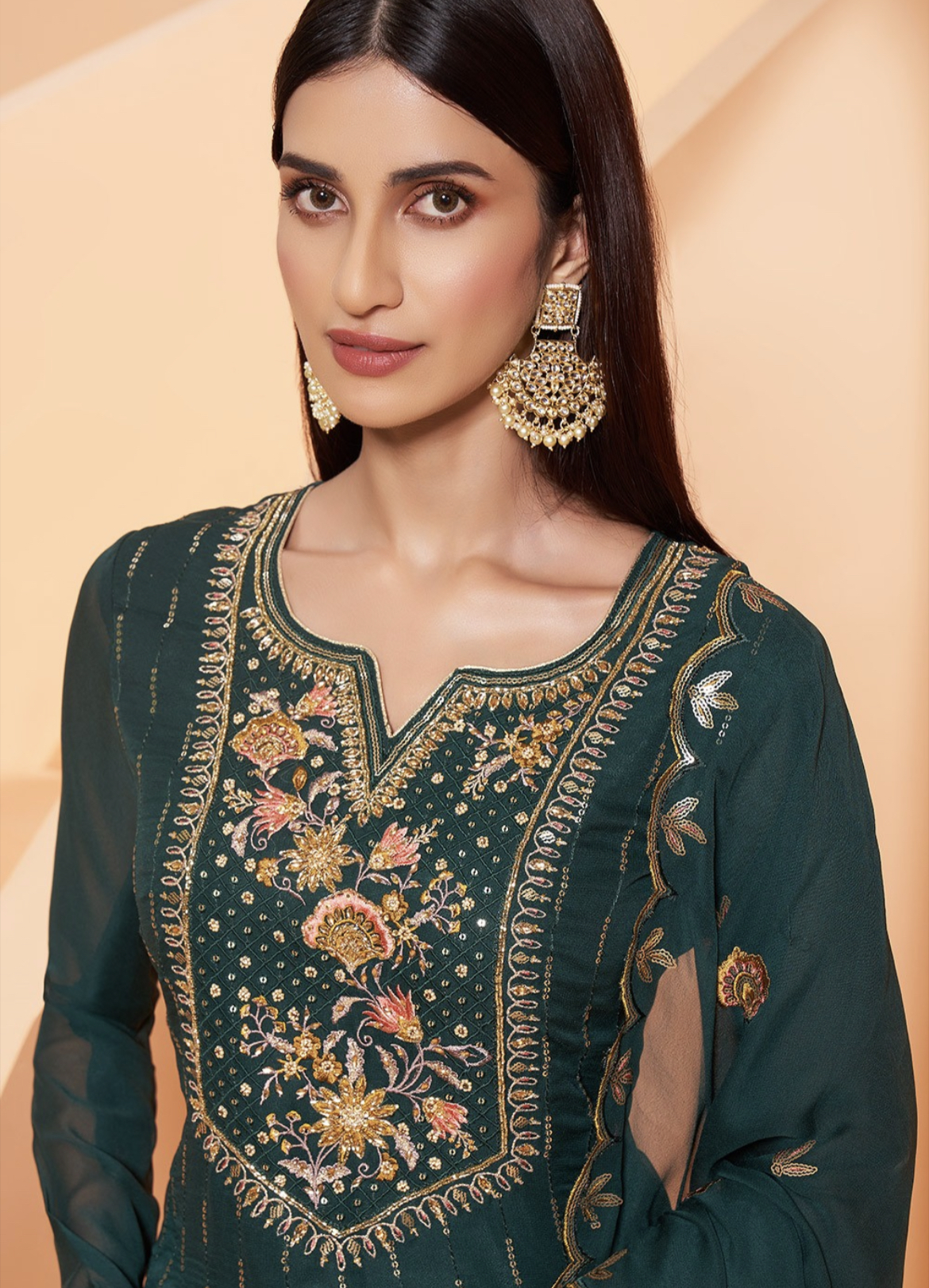 Dark Green Embroidered Sharara Suit - Salwar Kameez, top 20 salwar ...