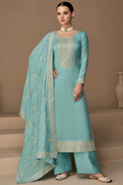 Blue Silk Palazzo Pant Suit