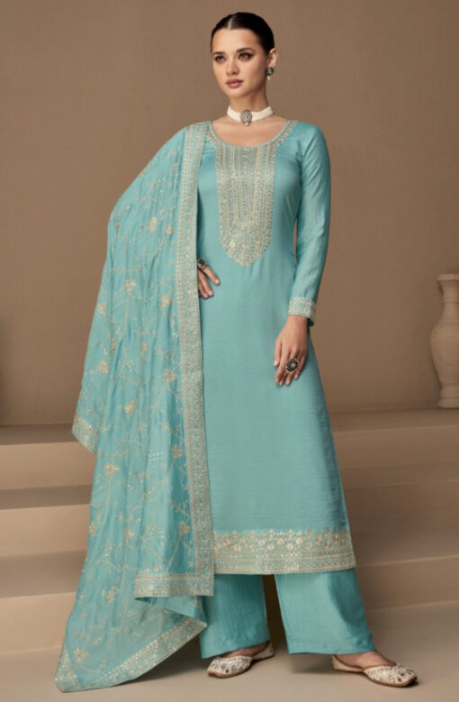 Blue Silk Palazzo Pant Suit