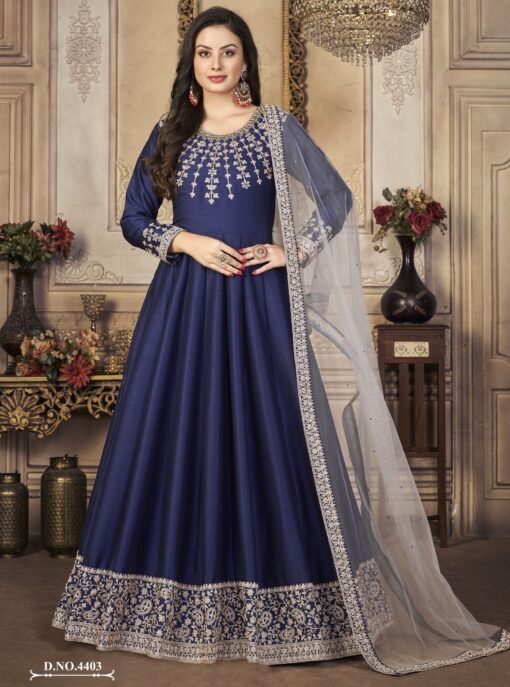 Blue Art Silk Embroidered Anarkali Suit