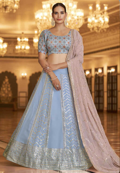 Powder Blue Sequinned Lehenga Choli