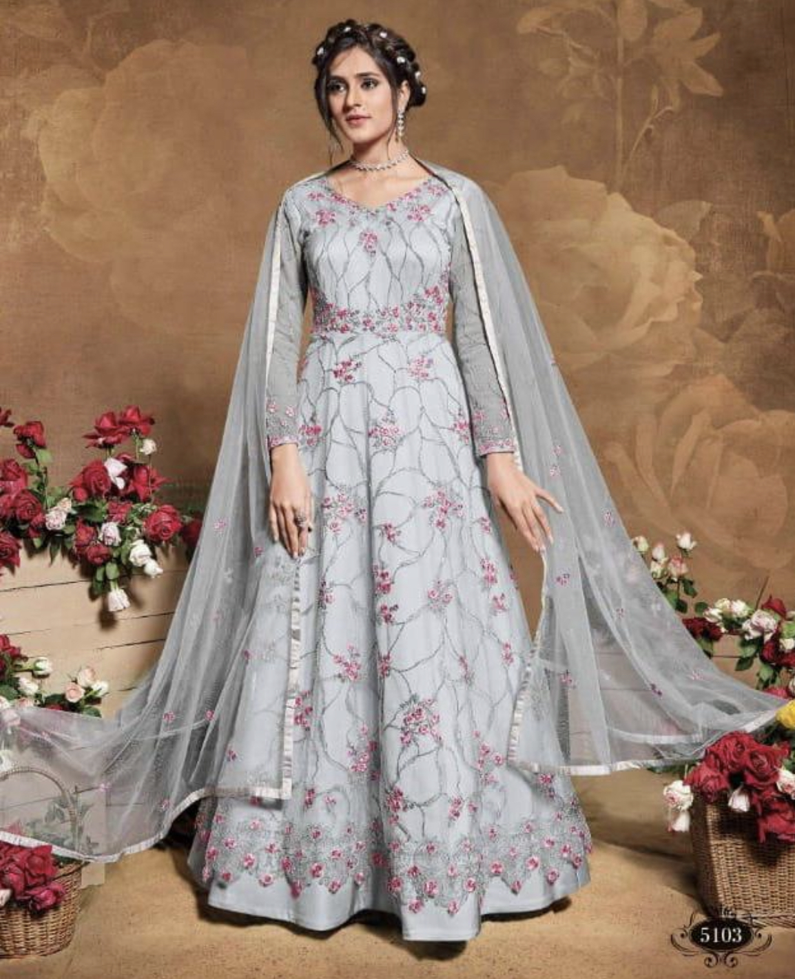 grey anarkali suits