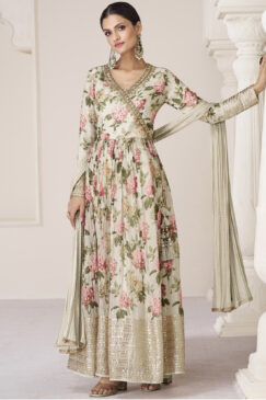 Off White Organza Silk Anarkali Suit