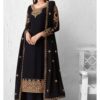 Black Georgette Embroidered Palazzo Suit