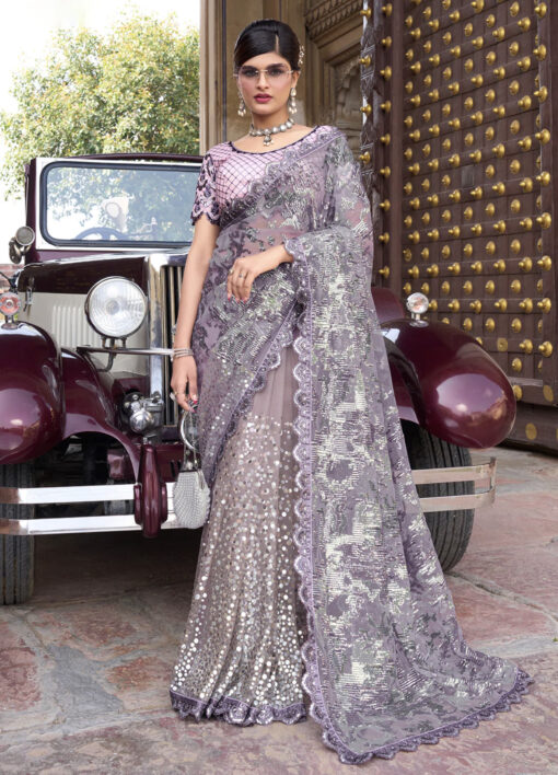 Purple Heavy Work Bridal Saree