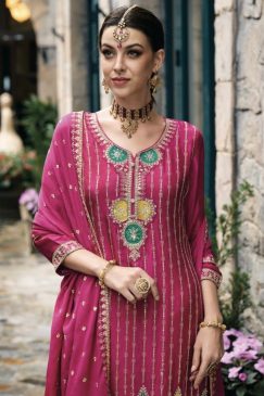 Alternative view of Pink Chinon Embroidered Palazzo Suit