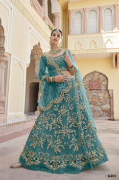 Teal Blue Net Sangeet Lehenga Choli
