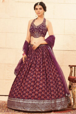 Dark Wine Faux Georgette Heavy Designer Lehenga Choli