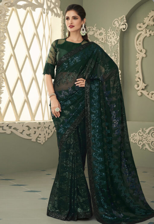 Green Fancy Sequence Saree