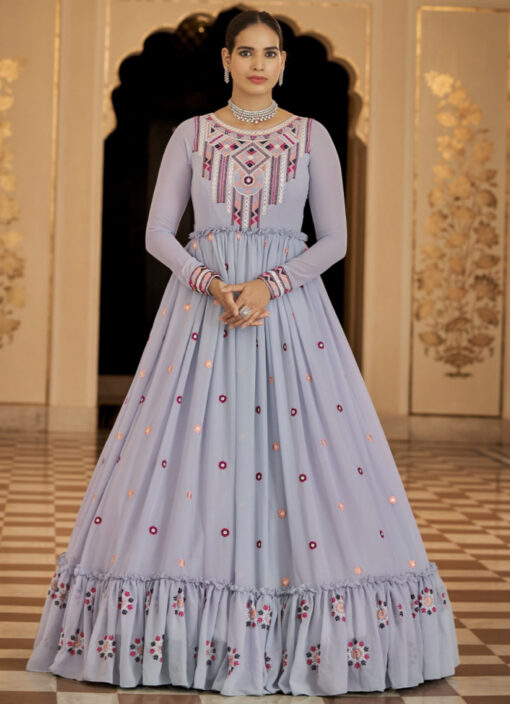 Light Blue Embroidered Floor Length Anarkali Gown