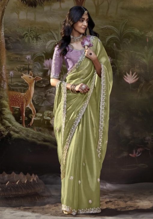 Light Green Embroidered Wedding Saree