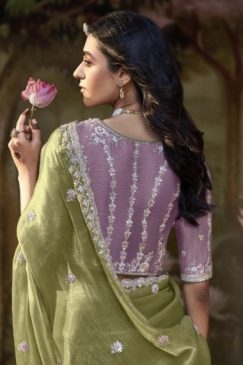Alternative view of Light Green Embroidered Wedding Saree