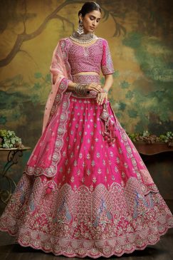 Pink Moti & Zarkan Embroidered Silk Bridal Lehenga Choli