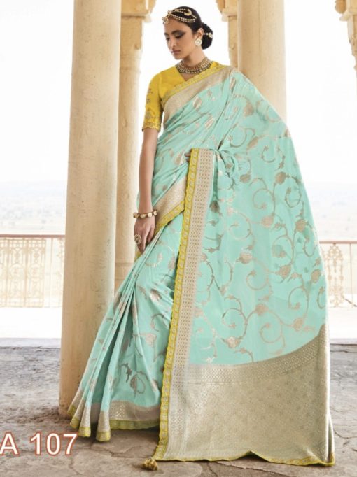 Light Blue Dola Silk Embroidered Wedding Saree