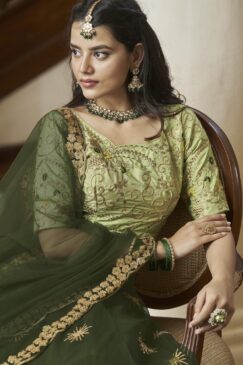 Alternative view of Green Embroidered Net Party Wear Lehenga Choli