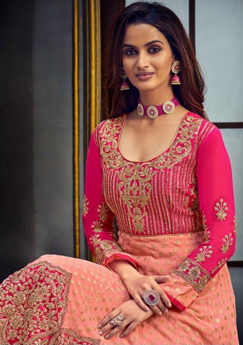 Peach Embroidered Anarkali Suit - Salwar Kameez, top 20 salwar kameez Designer Collection Peach Embroidered Anarkali Suit - Salwar Kameez, top 20 salwar kameez Designer Collection