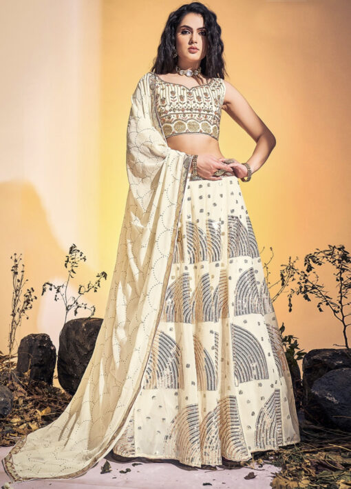 Off Cream Party Wear Lehenga Choli