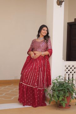 Alternative view of Red Color Beautiful Partywear Lehenga Choli in Geogette Fabric