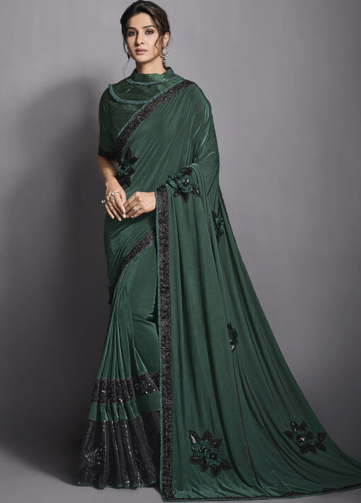 Green Lycra Party Wear Saree