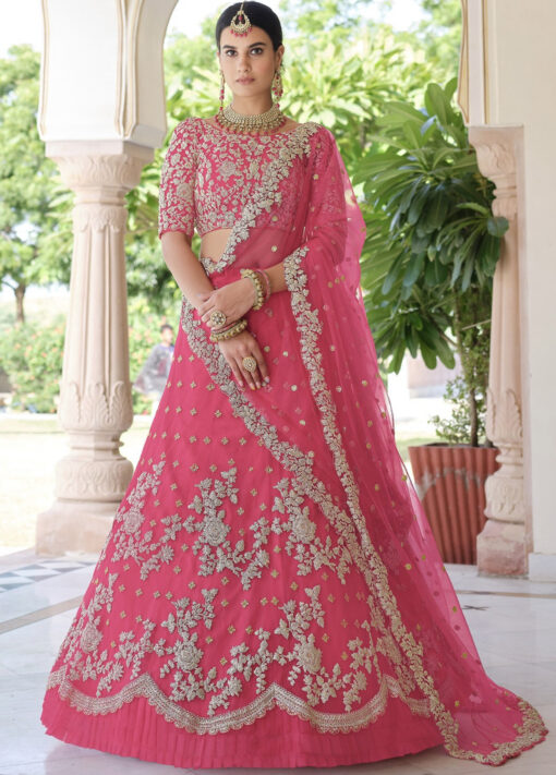 Pink Net Sangeet Lehenga Choli