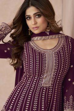Alternative view of Purple Embroidered Palazzo Suit