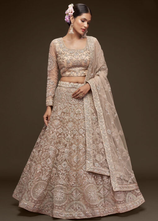 Beige Net Sangeet Bridal Lehenga Choli