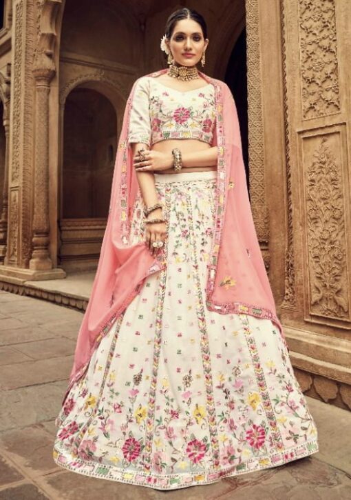 Beige Georgette Party Wear Lehenga Choli