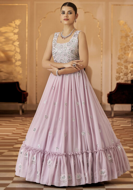 Dusty Pink Embroidered Floor Length Anarkali Gown