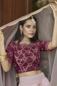 Alternative view of Pink Embroidered Net Party Wear Lehenga Choli