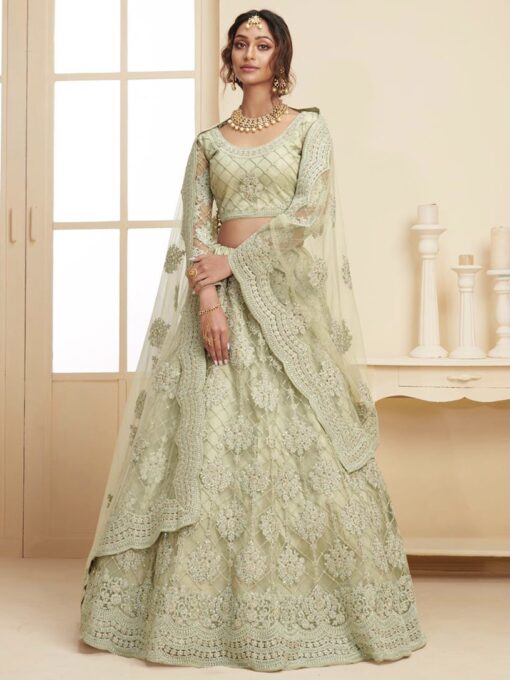 Light Green Net Bridal Lehenga Choli