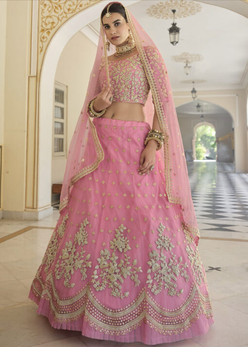 Pink Net Sangeet Lehenga Choli