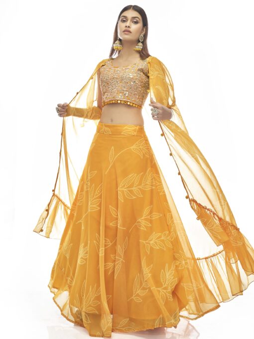Mustard Organza Lehenga Choli