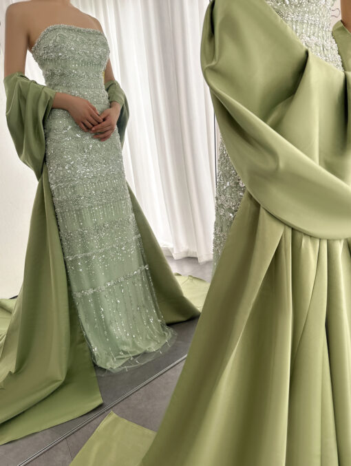 Modest Beaded Elegant Evening Dress With Puff Sleeve Cape