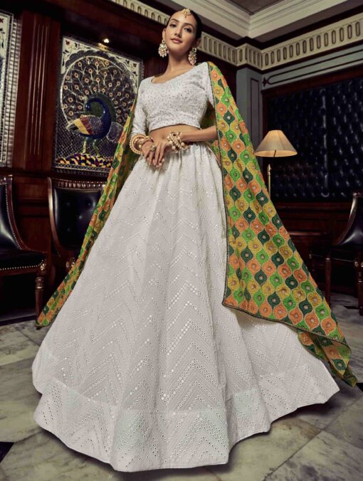 White Embroidered Party Wear Lehenga Choli