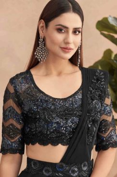 Alternative view of Black Lehenga Style Saree With Belt