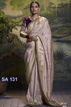 Mauve Banarasi Silk Embroidered Wedding Saree