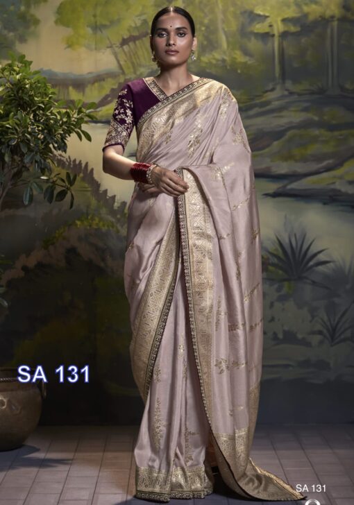 Mauve Banarasi Silk Embroidered Wedding Saree