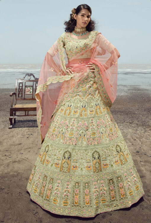 Pista Green Georgette Heavy Bridal Lehenga Choli
