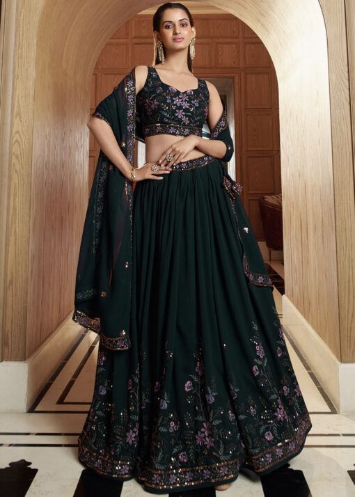Green Georgette Party Wear Lehenga Choli