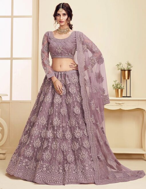 Purple Net Bridal Lehenga Choli