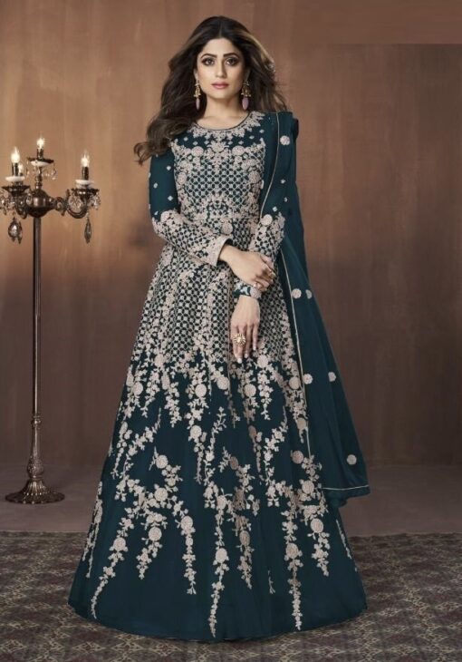 Teal Embroidered Anarkali Suit